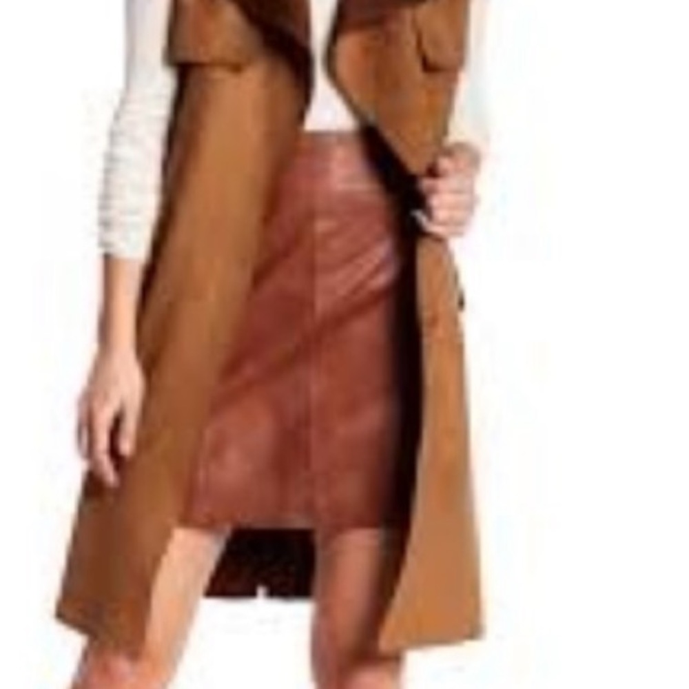 LOVE TOKEN Duster Cardigan Long Vest Brown Belted Sleeveless Jacket Women Sz XS